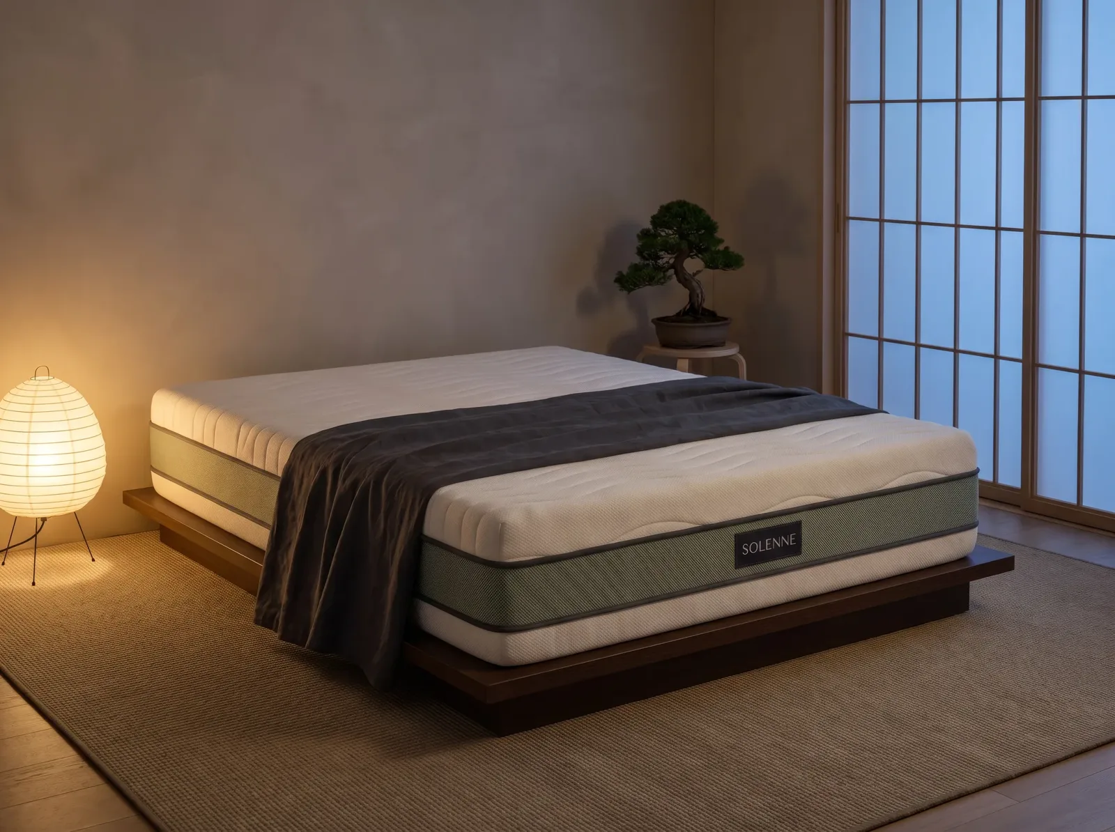 Solenne hybrid mattress in a Japandi bedroom