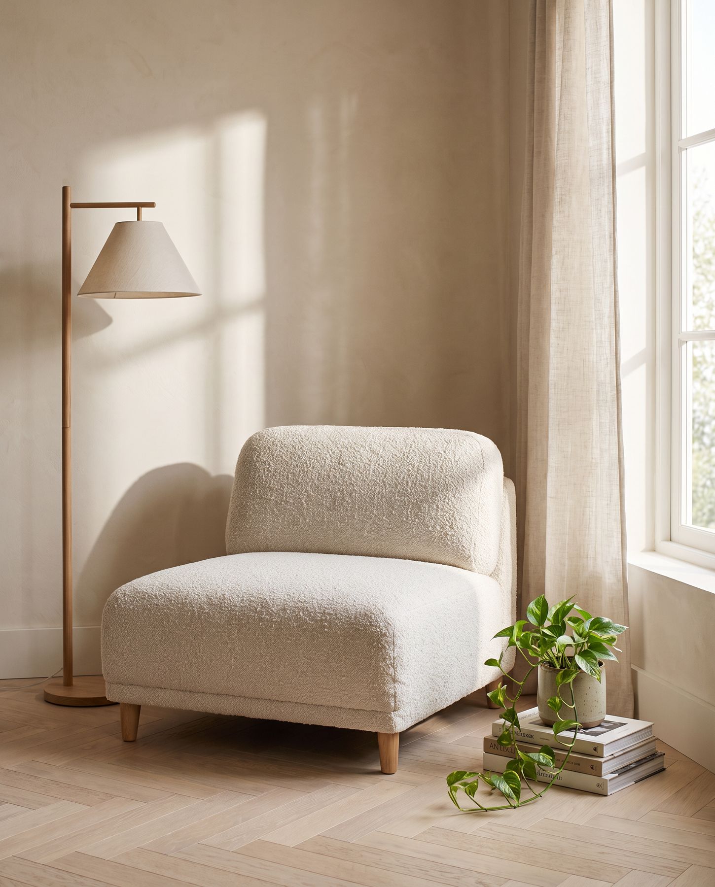 Single armless module as a lounge chair by a window