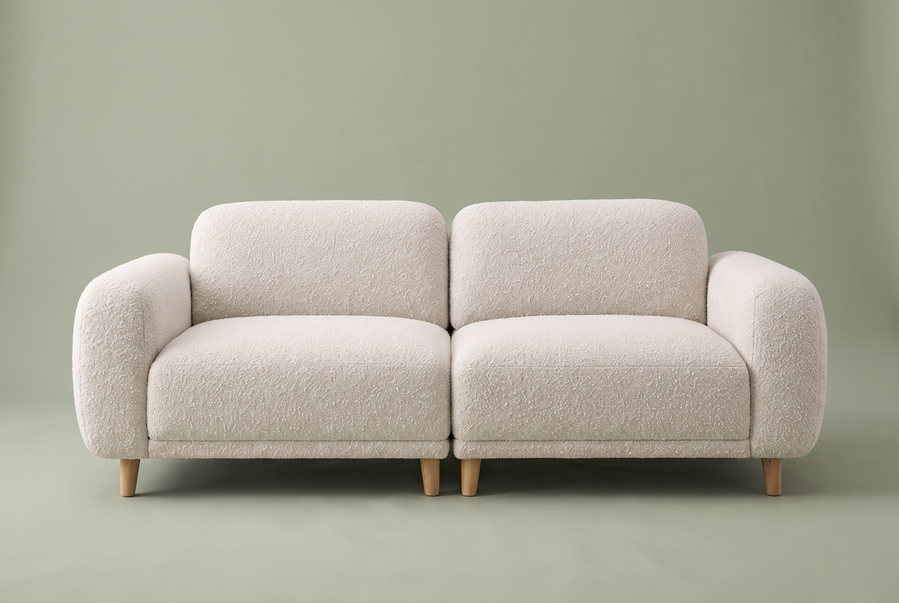 Two-seat sofa of two arm modules on a sage studio sweep